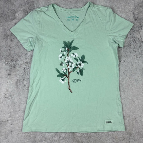 Life‎ Is Good Women's Plum Blossom Painting Mint Green Short Sleeve Tee Shirt M - Picture 2 of 7